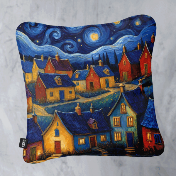 Kit de 3 Cojines Decorativos - Noche Estrellada en el Pueblo - Imagen 3