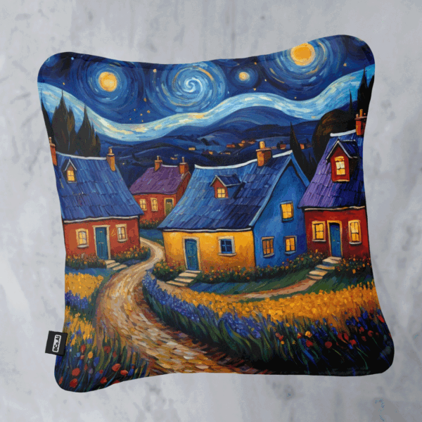 Kit de 3 Cojines Decorativos - Noche Estrellada en el Pueblo - Imagen 4