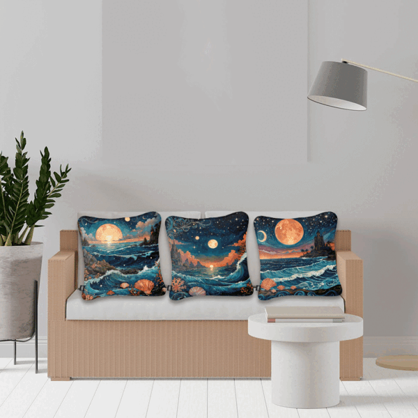 Kit de 3 Cojines Decorativos - Sueños de Luna y Mar